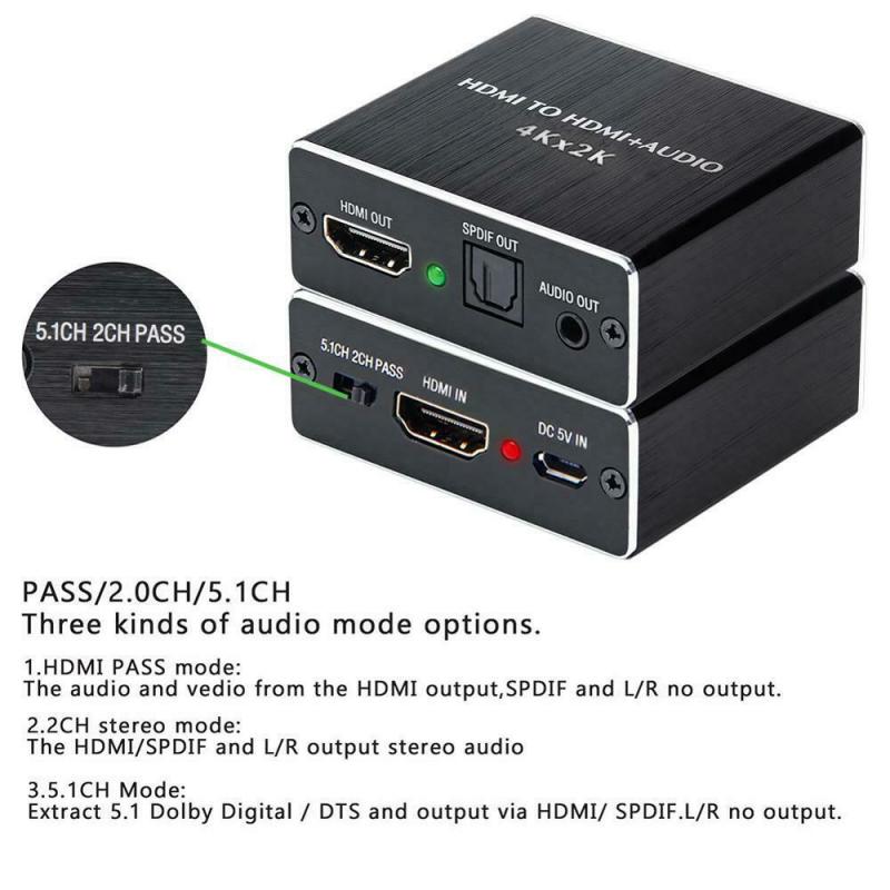 Compatible With DTS / Dolby Audio Extractor RCA HDMI Audio Extractor Splitter HDMI To Audio Extractor Optical 4K X 2K SPDIF