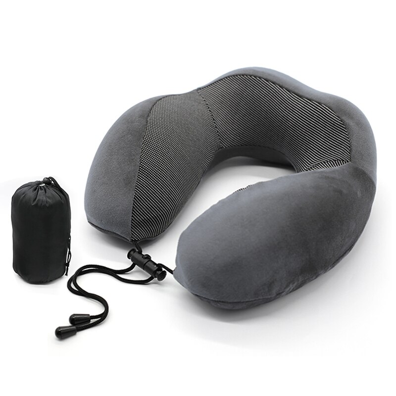Reiskussen van traagschuim, nekkussen, comfortabele en ademende hoes, machinewasbaar, reisset voor in het vliegtuig: Donkergrijs / 30 28 12cm