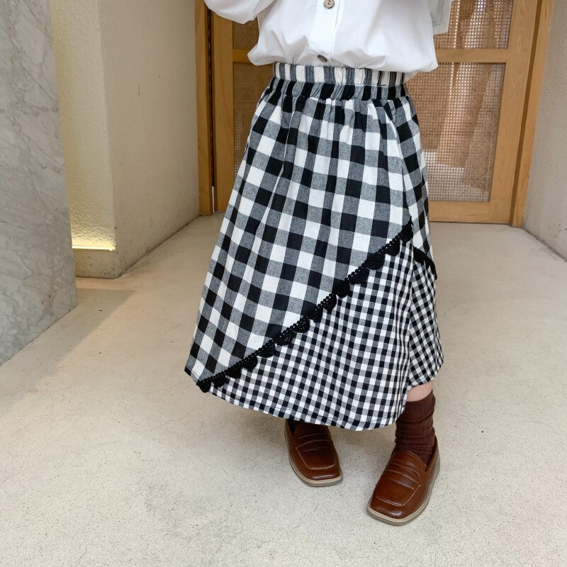 Efterår piger plaid nederdel børn bomuldsnederdele