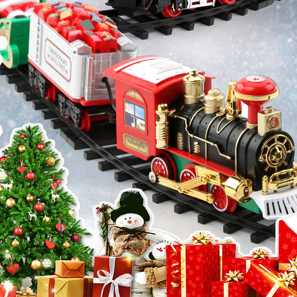 Kerst Trein Elektrische Speelgoed Kerstboom Decoratie Trein Track Frame Spoorweg Auto Met Sound & Light Rail Auto Kerstcadeaus