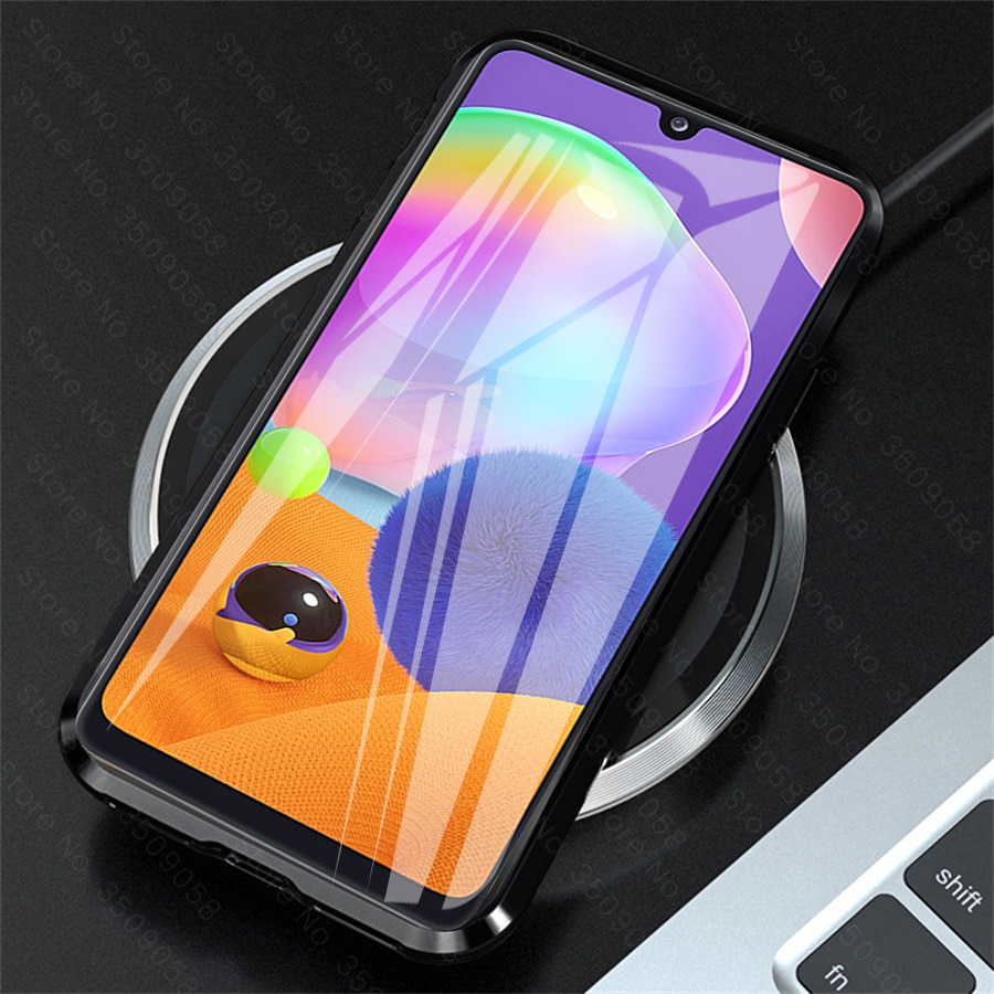 samun a 31 case 360° full cover metal magnetic flip cases for samsung galaxy a31 double-sided glass coque sm-a315f/ds 6.4''