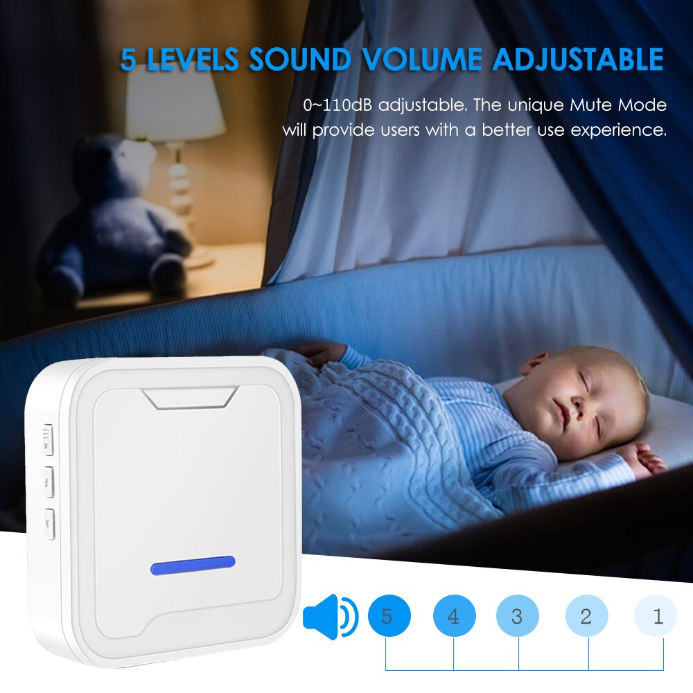 Wireless Doorbell Set 300M Waterproof Doorbell Transmitter 55 Ring Tones Household Remote Control Music Doorbell Receiver