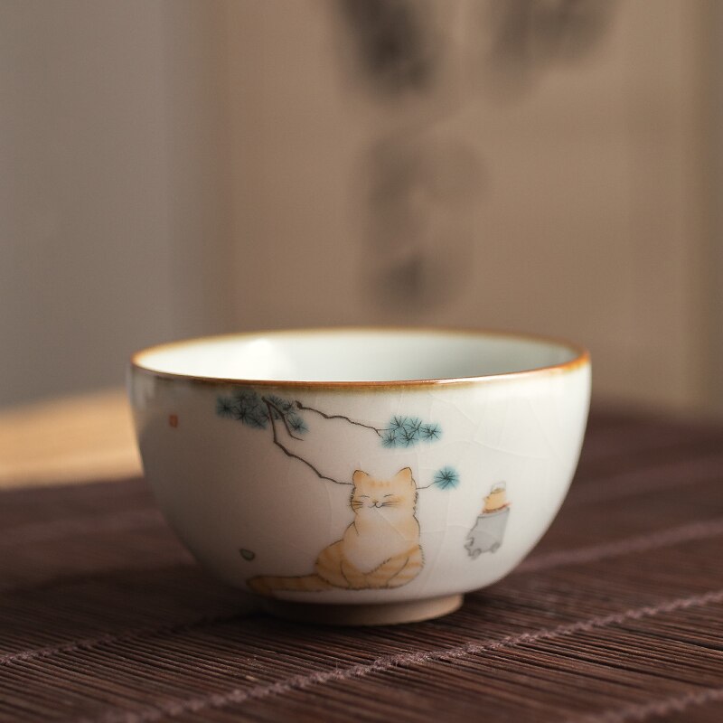 4 Style Cute Cat Ceramic Tea Cups Drinkware Cup Tea Set Crafts Kung Fu Cups Drink Cups Tea Accessories Tea Set Supplies: Pattern 11