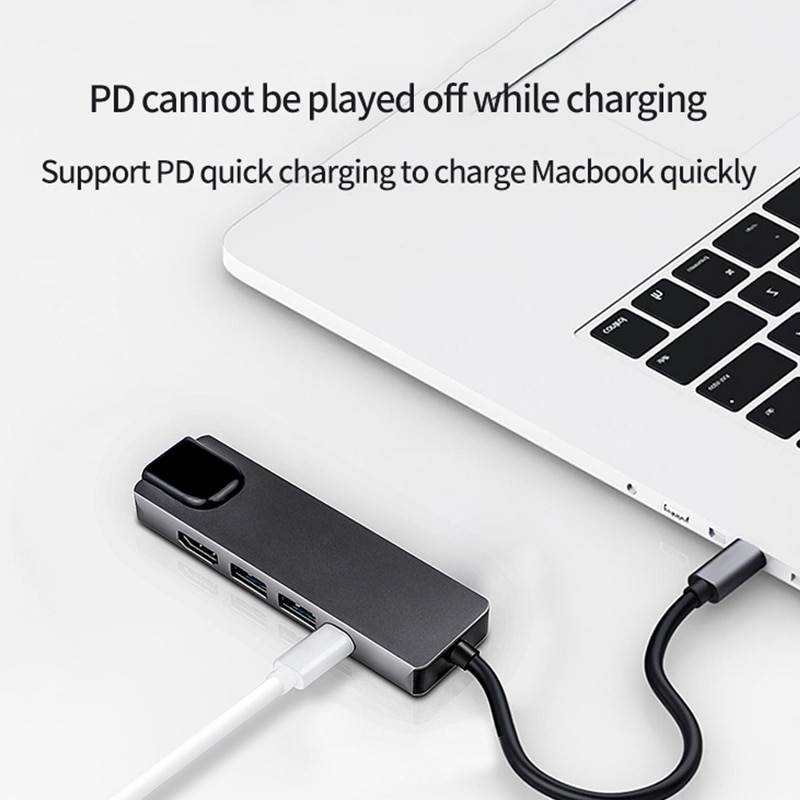 5 i 1 type c dokkingstasjon adapter 4k hdmi usbc hub til gigabit ethernet  rj45 lan adapter til macbook Lyn 3 usb c hub