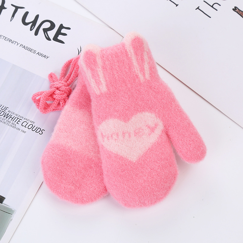 Honing Liefde Letters Baby Kinderen Handschoenen Voor 0-3Y Schattige Baby Gebreide Wollen Winter Warme Handschoenen Voor Jongen Meisje Kids Wanten