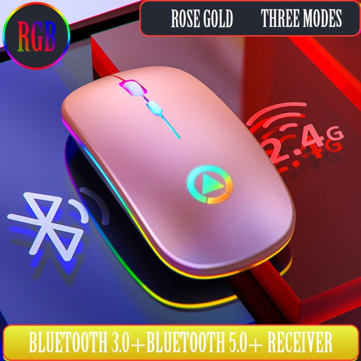 Wireless Bluethooth Mouse RGB Rechargeable Mouse Wireless Computer Silent Mouse LED Backlit Ergonomic Gaming Mouse For Laptop PC: rose gold bluetooth