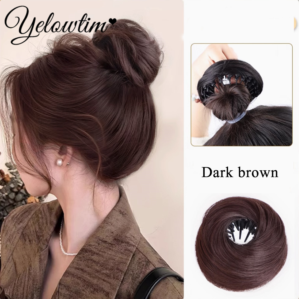 Coque pedaço de cabelo em linha reta chignon extensão mini faixa de borracha cabelo bun scrunchies sintético donut peruca acessório updo bun cabelo
