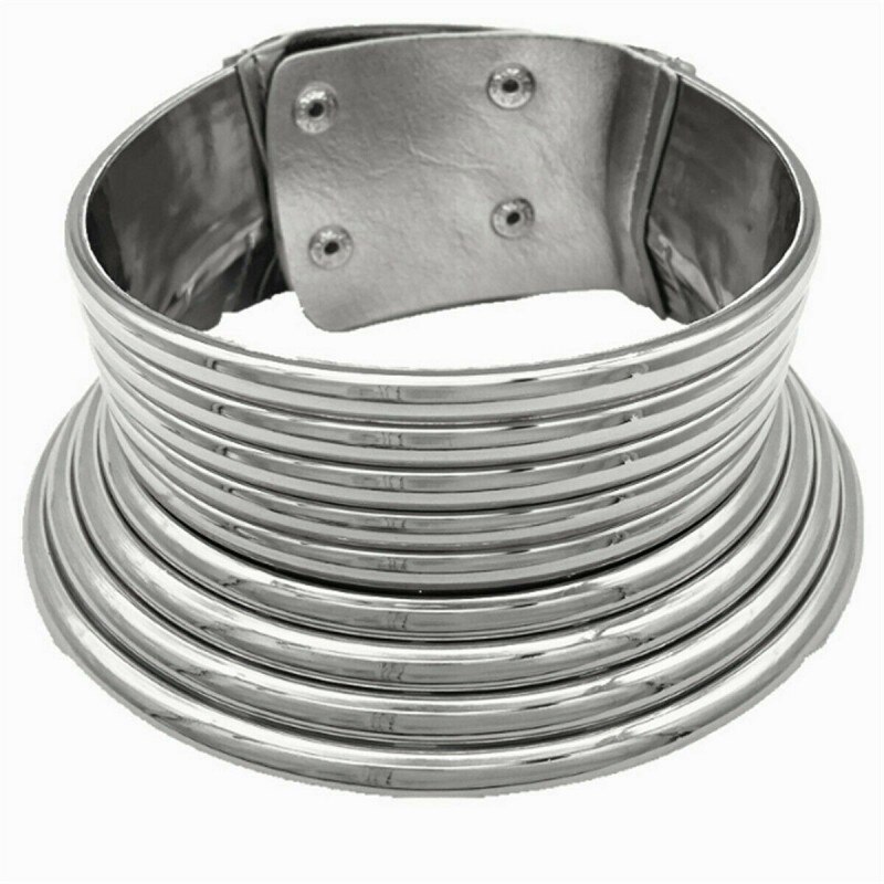 Afrikanische Schmuck Jahrgang Halskette Metall Spule Einstellbare Leder Drehmomente ErkläSprosse Halsband Halskette max Kragen Punk Stil: silber-