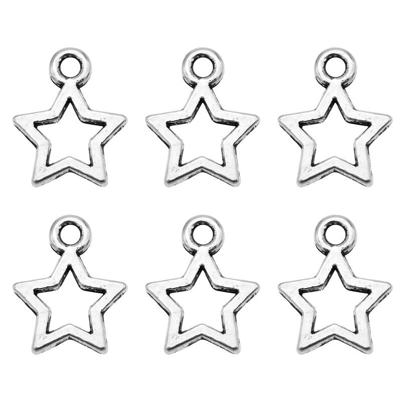 50pcs Mini Kleine vijfpuntige Ster Charms Antiek Zilveren Hanger Handgemaakte Armband Opknoping Ambachten Vinden Home Decor