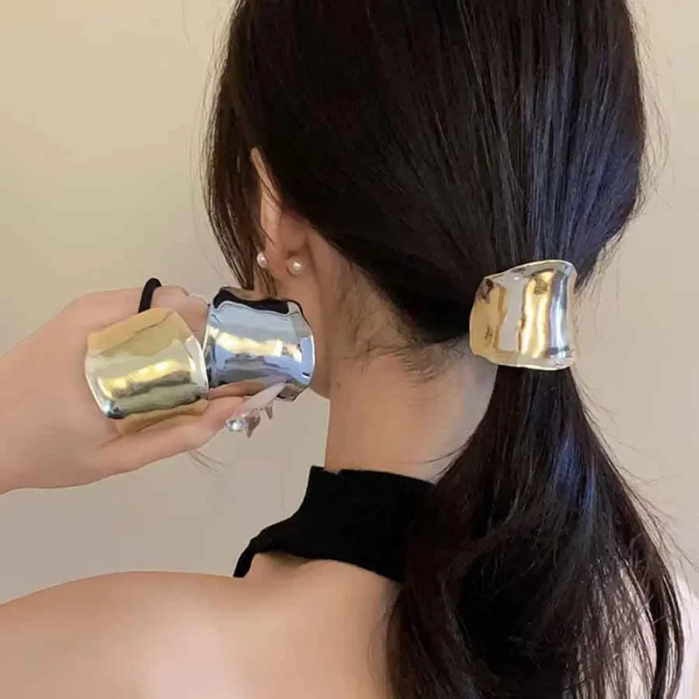 Retro Metalen Onregelmatige Gouden Haartouw Voor Vrouwen Hoogwaardige Elegante Geometrie Elastische Handgemaakte Haarband Mode GirlHeaddress
