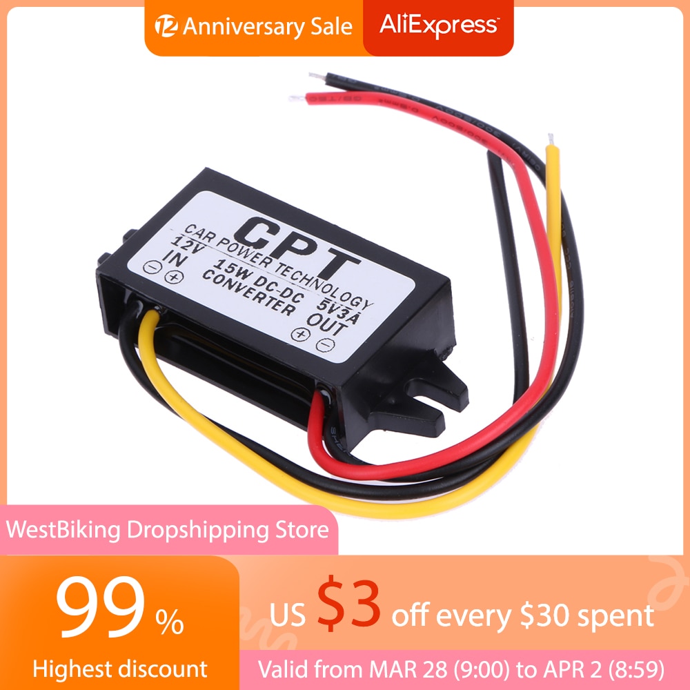 DC to DC Converter Regulator 12V to 5V 3A 15W Car Led Display Power Supply Carcorder Car Navigation Car Audio Radio Accessories