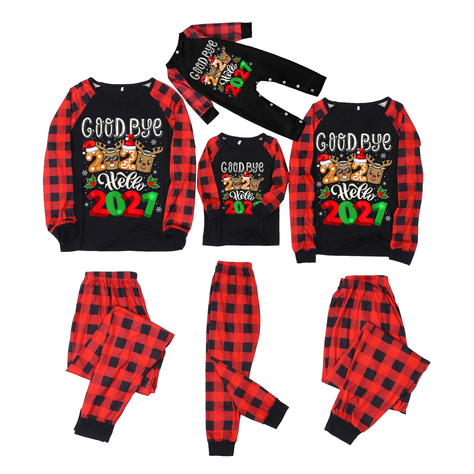 Familie Kerst Pyjama Kerst Goodbye Hello Print Top Plaid Broek Pyjama Outfit Pijamas De Navidad Vertrouwd