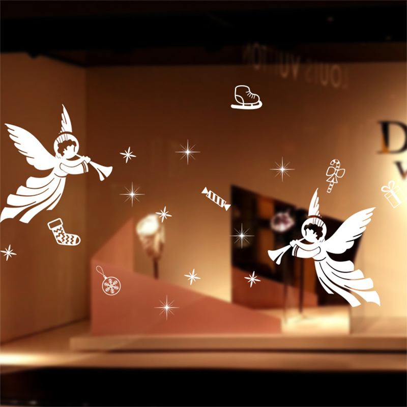 Kerst Glas Stickers Wit Rendier Sneeuwvlok Sneeuwpop Raamstickers Vrolijk Kerstfeest Brief Glas Decor Diy Verwijderbare Stickers