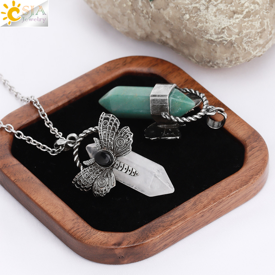 Collar de libélula, colgante de cristal de piedra Natural, fluorita curativa, labradorita, cristal blanco, labradorita, amatistas, joyería H479