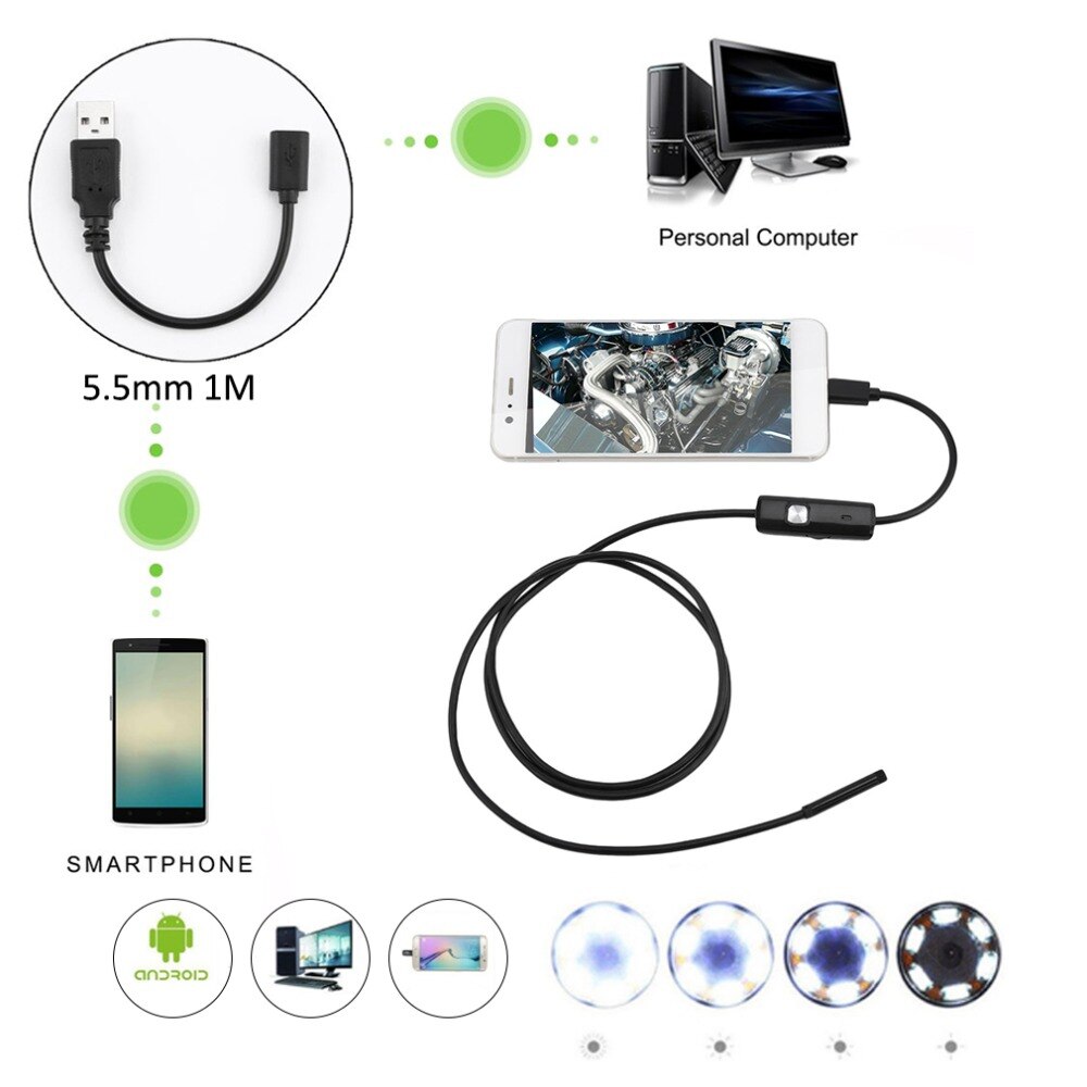 5.5Mm 1M Focus Endoscoop Camera Lens Usb-kabel Waterdichte 6 Led Mini Usb Endoscoop Inspectie Camera Voor Android