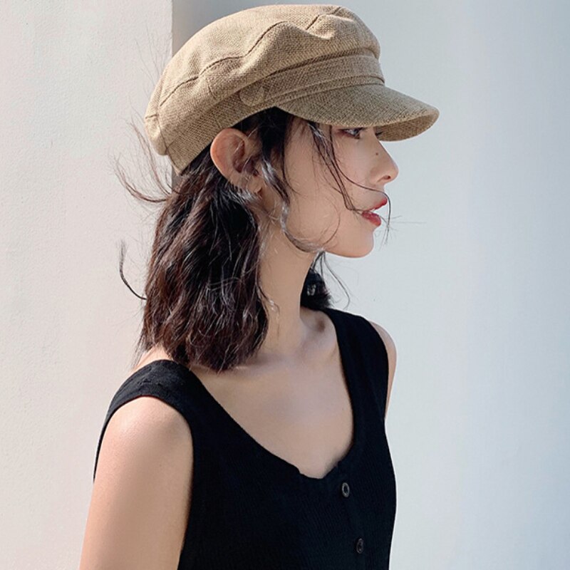 Mz2331 boina boné homem mulher plana capitão marinheiro boné de linho sólido artista pintor chapéu respirável primavera verão boina boné