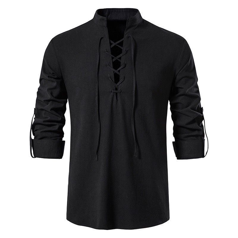 Abiti medievali Costumi cosplay rinascimentali Pirata vichingo Top Camicie Camicetta casual Con lacci Belli uomini Halloween Dress Up: 4XL / nero
