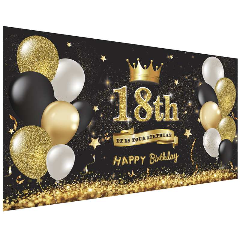 Happy Birthday Decoration Banner Large Black Gold Happy Birthday Backdrop Banner Sign Background Poster for Birthday Party Favor