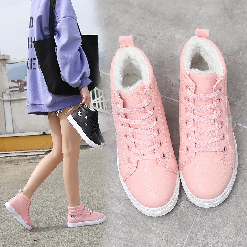 Winter Stijl Veelzijdige Koreaanse Stijl Plus Fluwelen Hoge Katoen Gevoerde Schoenen Student Meisjes Casual Grote Maagd snowboots Wom