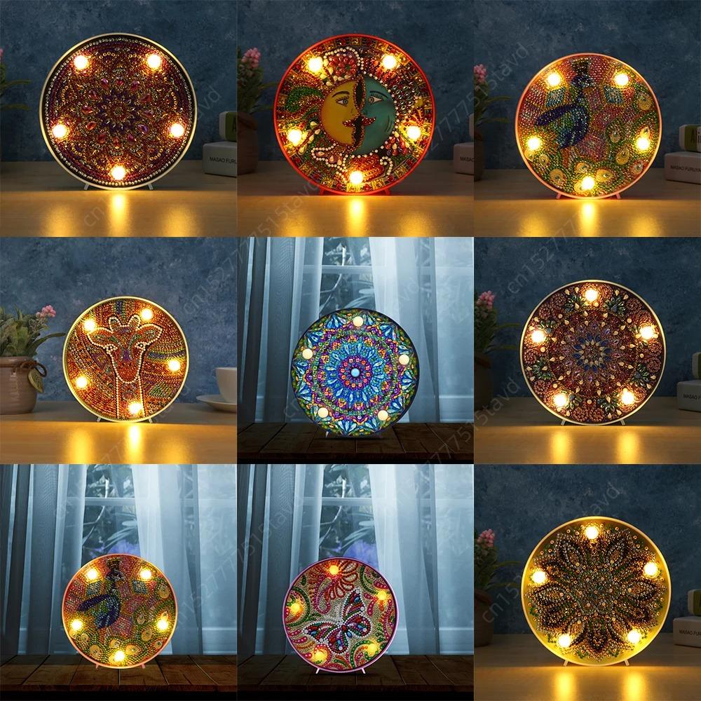 Diamant Malerei LED Lampe Licht Mandala 5D Diamant Stickerei Landschaft Strass DIY Diamant Weihnachten Halloween