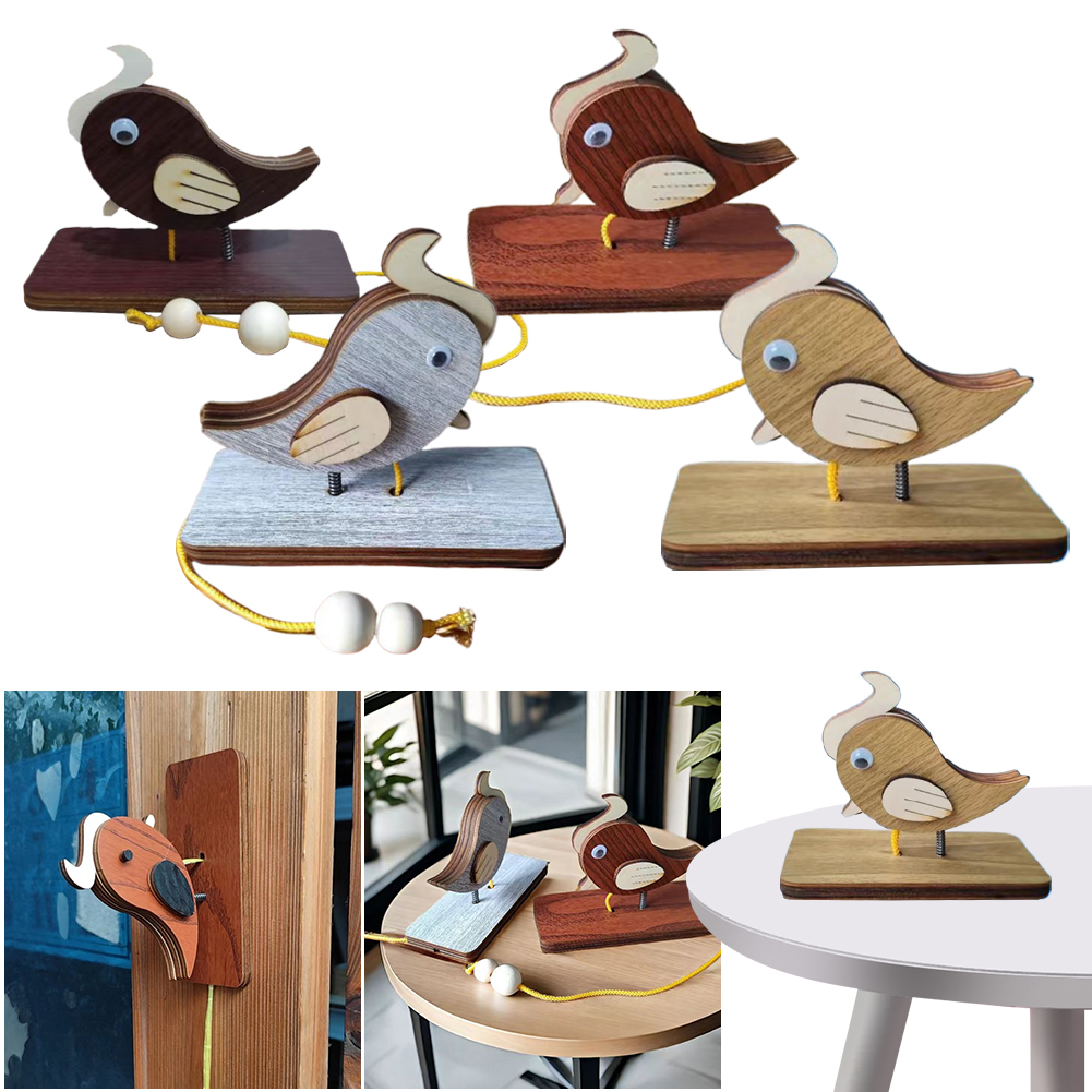 Campana de puerta de pájaro carpintero de madera con cuerda de tracción Manual, aldaba de pájaro carpintero, timbre de Animal hecho a mano , bricolaje, decoración artística del hogar