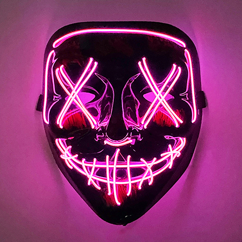 Masque facial effrayant et brillant pour Halloween, couleurs mélangées sans fil, masque de Purge LED lumineux, masque lumineux d'horreur, accessoires de Cosplay pour adultes, Costume: WHITE