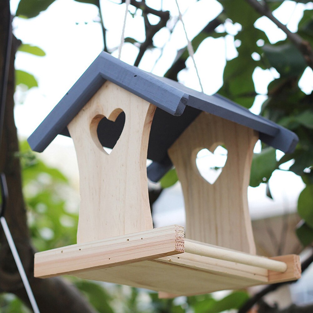 Wooden bird feeder outdoor bird feeder personality simple home balcony garden bird food box