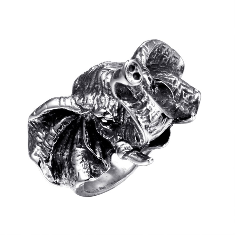 Bague tête d'éléphant classique bague en acier inoxydable 316L pour animaux bagues de motard Punk pour hommes bijoux en amulette tribale Vintage: 9 / SILVER
