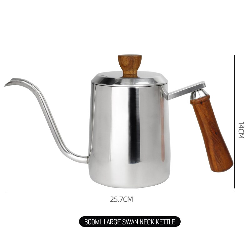 Hand brewed coffee wooden handle long beaked pot swan neck inverted pot 350ml / 600ml Coffee maker Teapot Electric kettle: 600ml