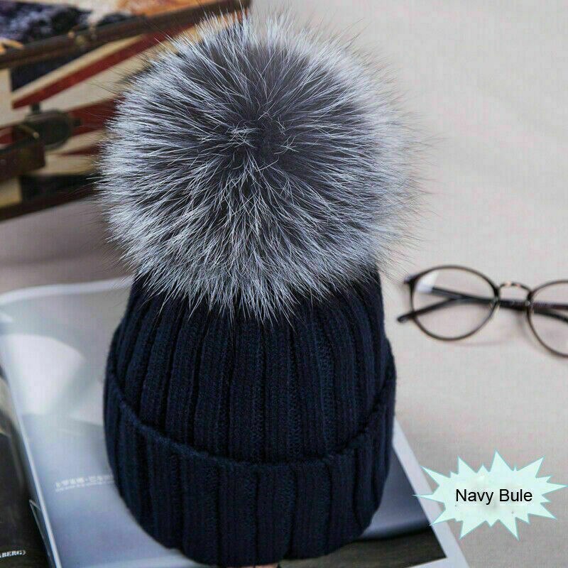 Kvinner pels pom pom ball strikk vinter varm hekle posete boble lue lue beret ski lokk varm