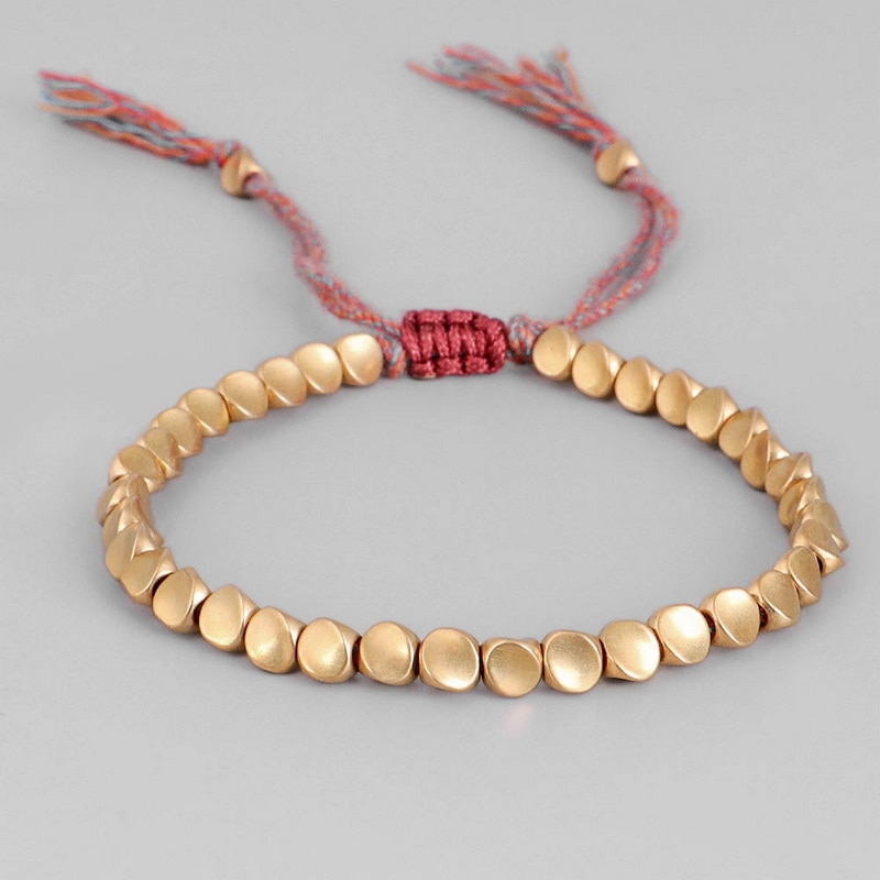 Bracelet porte-bonheur en fil de coton tressé bouddhiste fait à la main, amulette sculptée avec perles en cuivre pour hommes et femmes