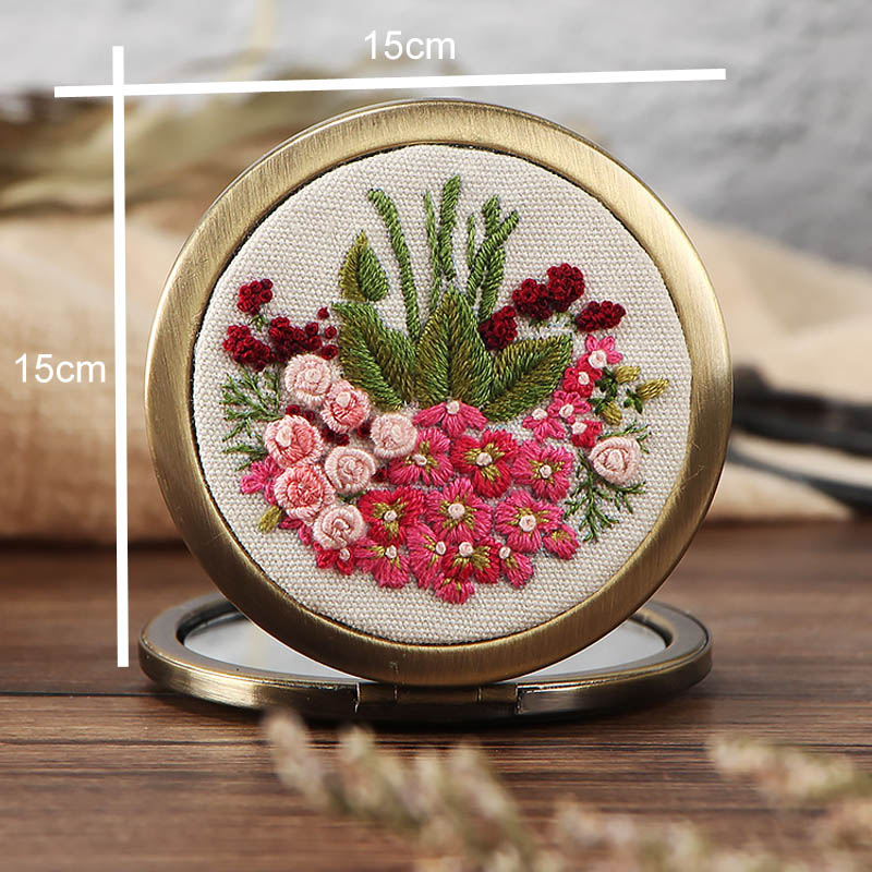 Gør-det-selv blomsterbroderi spejlsæt blomster mønstre håndarbejde sæt håndlavet sammenfoldelig makeup spejl gynge kunst håndværk boligindretning