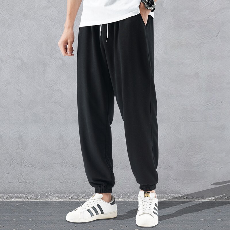 Spring loose joggingbukser herre sportstøj herre jogger haremsbukser: L / Sort
