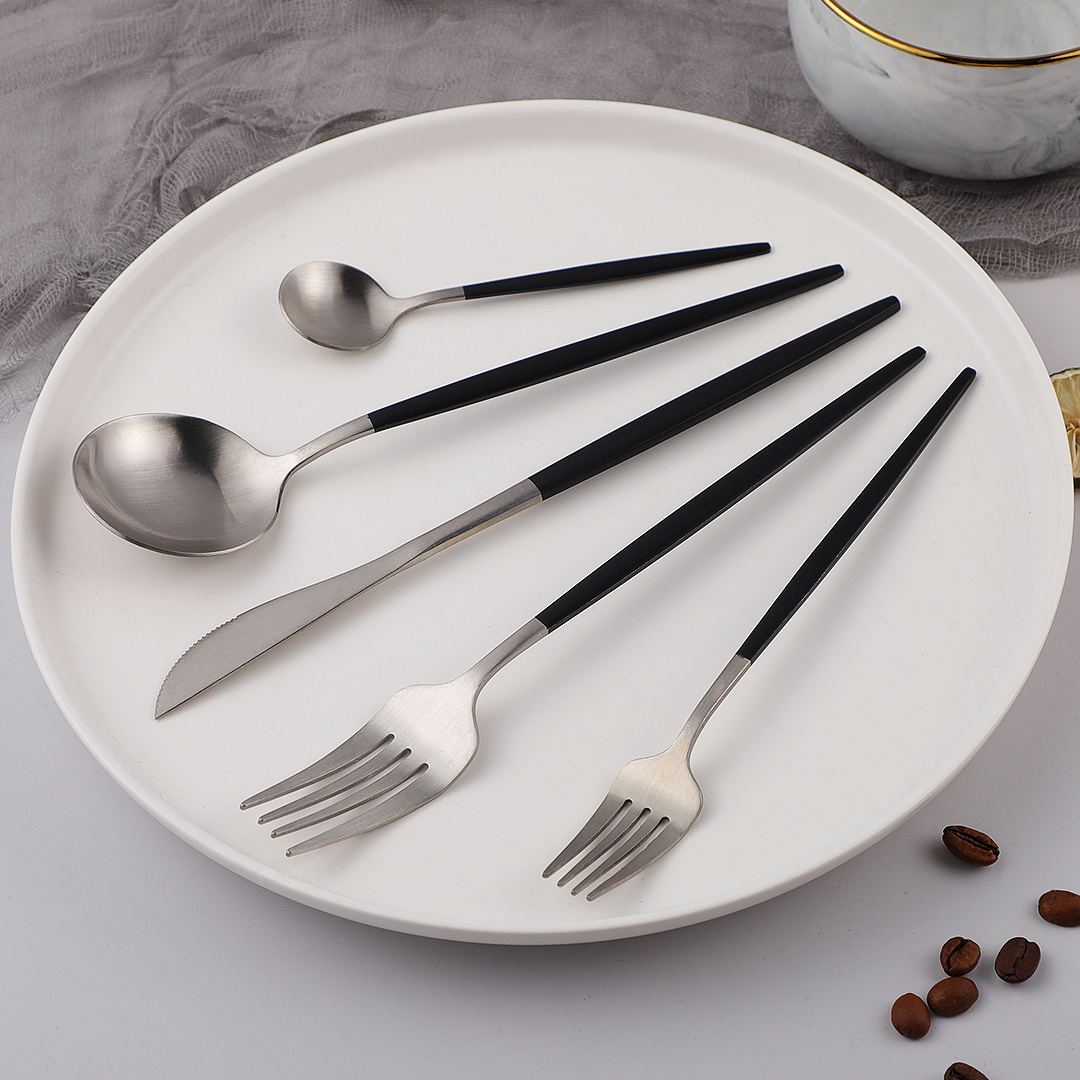 5Pcs Set Frosted Black Silver Combination Dinnerware Sets Stainless Steel Forks Knives Spoons Tableware Set Cutlery