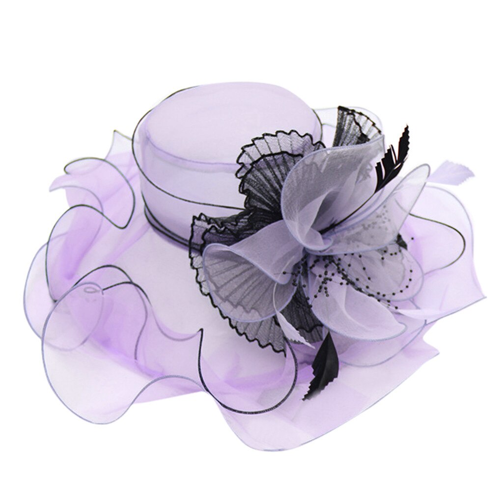 Kirche Kappen Hüte Frühling Sommer Gittergewebe Kappen Für Frauen Damen Blume Kunstseide Große Breite Elegante Sonne Hüte Headwear # g3: LILA