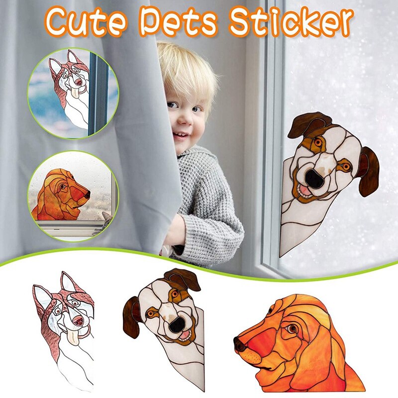 3Pcs Window Wall Stickers Funny Cute Pet Dog Stickers, Personality Interest Pet Stickers Modern Art PVC
