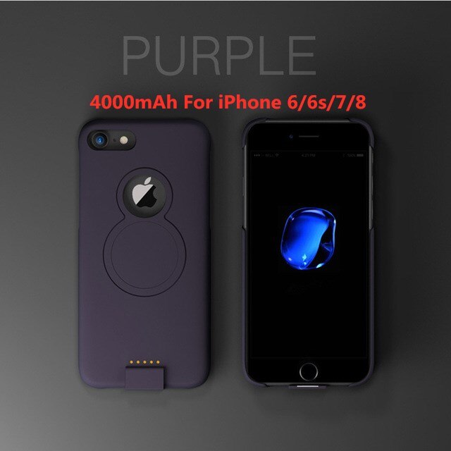 For iP 8/7/6 Extended Phone Battery Power Case For iPhone 8/7/6s/6 Plus Wireless Magnetic Battery Charger Case For iPhone Xs/X: Purple 1