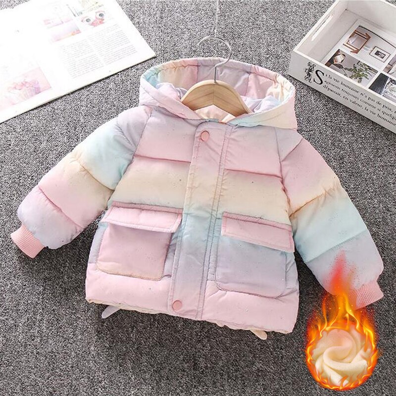 Baby Meisje Kleding 0-6Y Winter Meisje Donsjack Dikke Warme Katoen Gewatteerde Jas Mode Gradiënt Kleur Capuchon Gewatteerde Jas jas: Roze / 6-12M 80