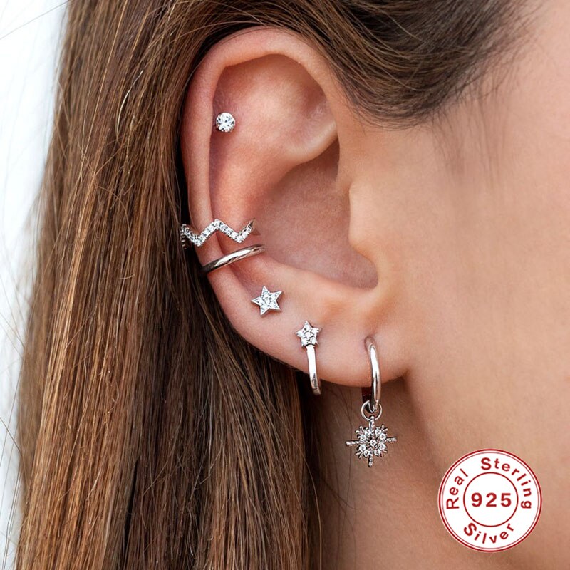 Mini pendientes pequeños de plata fina para mujer, 2 uds., 925, pendientes tipo botón de plata fina, joyería fina, pendientes para chica, de cumpleaños y boda