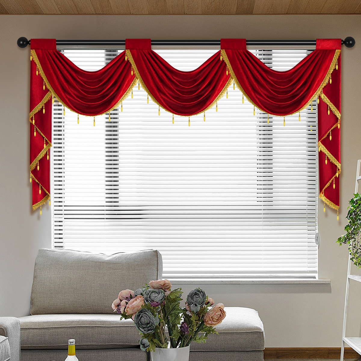 Rideau cantonnière de luxe européen, poche pour tringle, tissu en velours italien doux, tête de rideau de couleur unie pour salon et chambre à coucher, 1 pièce