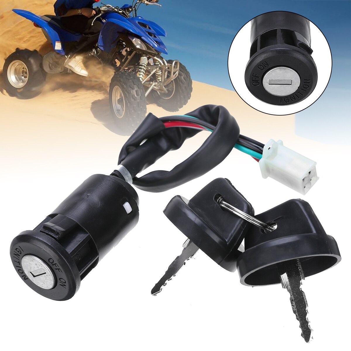 Interrupteur D'allumage à Clé 4 Fils - Pour Quad, ATV, Scooter, Dirt Bike - Compatible Nombreux Modèles Chinois