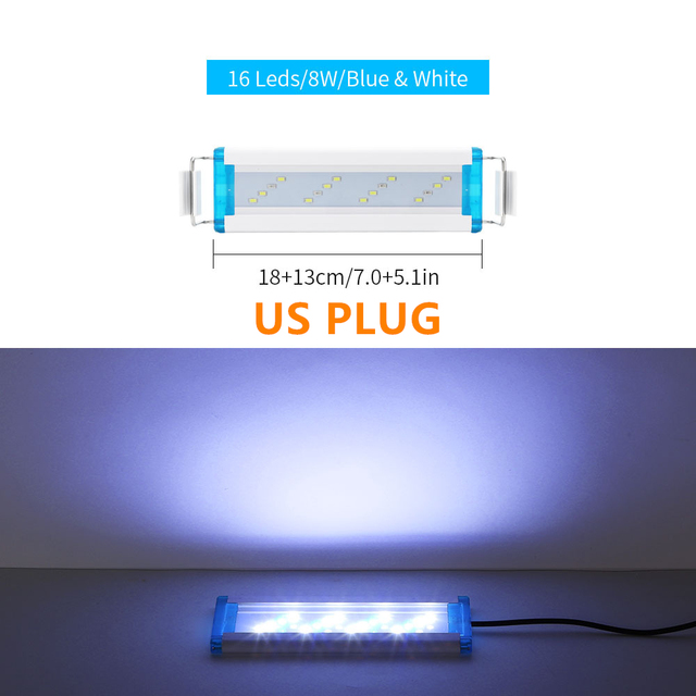 NICREW-Lámpara de Clip de luz LED delgada para acuario, iluminación LED azul y blanca, resistente al agua, brillante, 18-58cm: 18cm US Plug