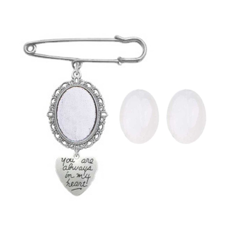 Wedding Boutonniere Boeket Foto Memorial Charm Pin Ronde Moeder Van De Bruid Voor Bruidegom Bruid Met Hart Hanger: Licht Geel Goud Kleur