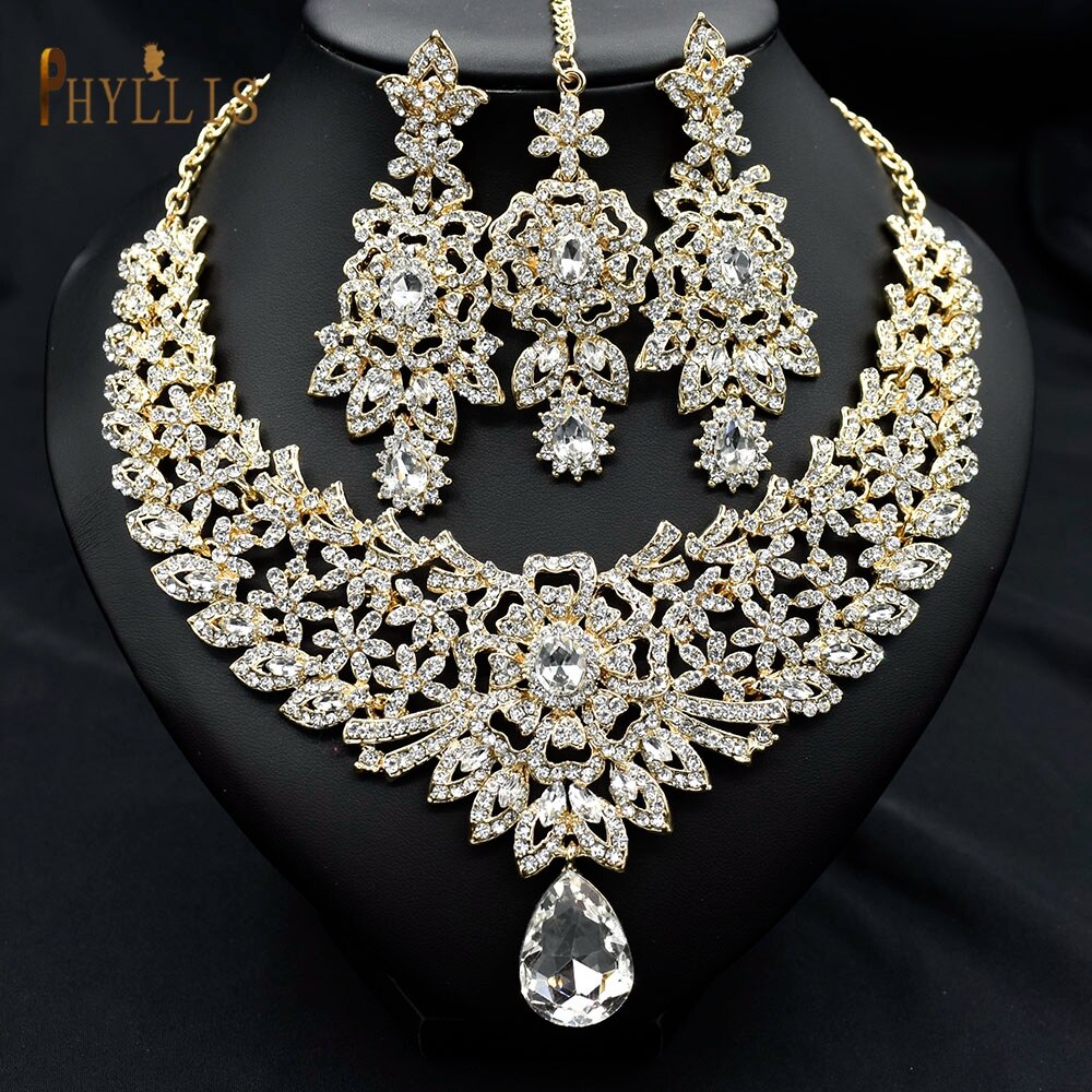 C30 Wedding Bride collana con catena frontale orecchini Set Dubai Set di gioielli regali per le donne accessori da sposa africani indiani: C30 Golden