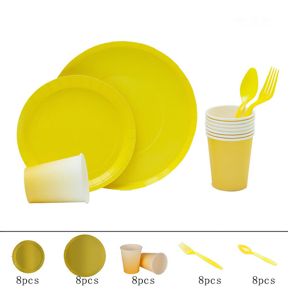 40pcs\set children's birthday party yellow party plate theme event wedding tableware disposable party tableware