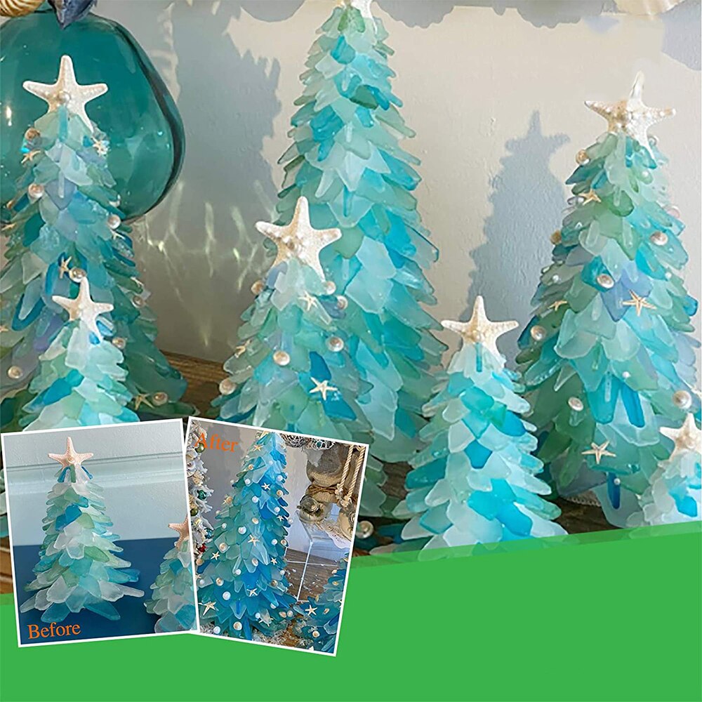 Sea Glass Christmas Tree Unique Marine Creature Ocean Resin DIY Ornament Home Windows Tables Fireplaces Decorative