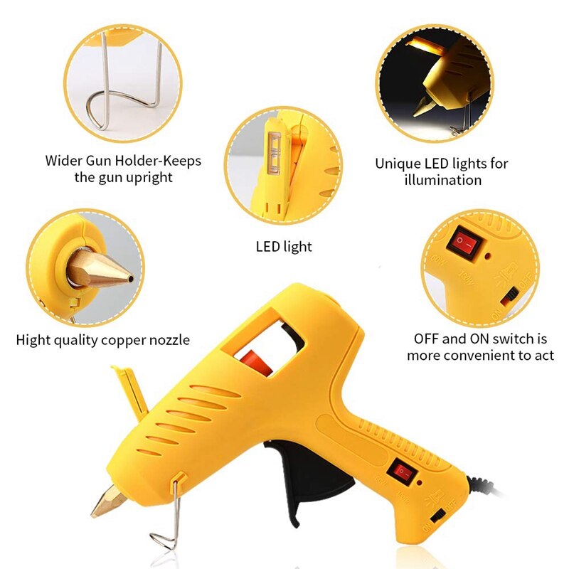 Glue Tool with LED Lights,60/100W Full Size Dual Power High Temp Heavy Duty Melt Glue Tool Kit for DIY, Arts & Crafts Use,Ch