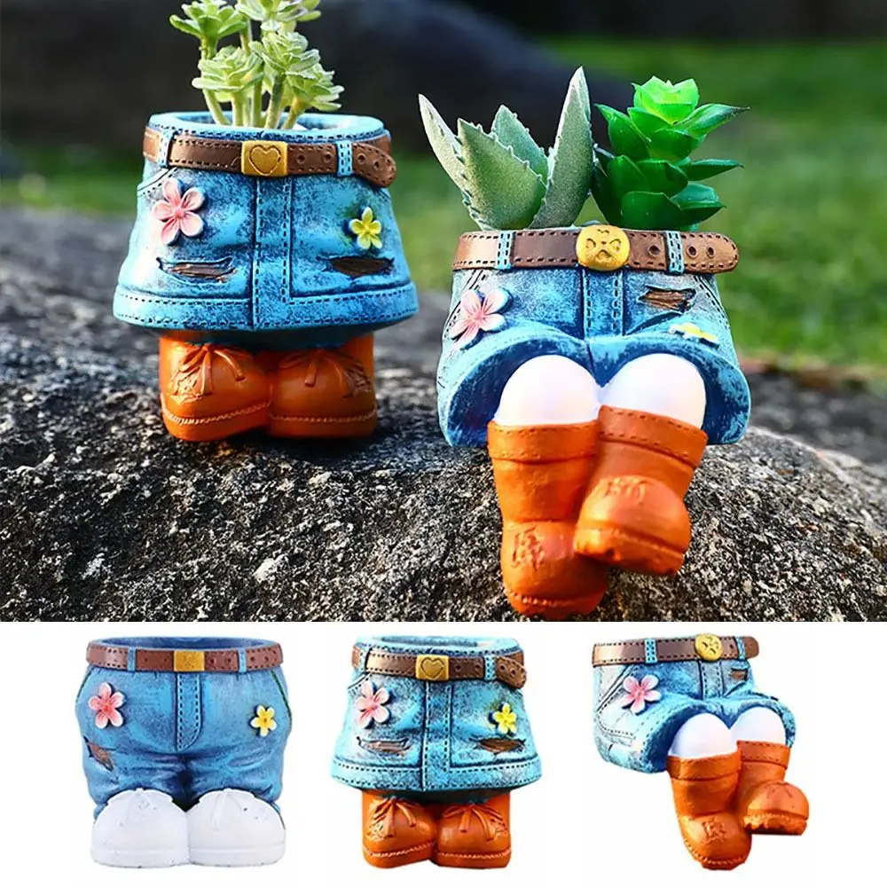 2025 Denim Broek Bloempot Duurzame Pastorale Stijlen Thuis Ornament Succulente Pot Hars Plant Containers