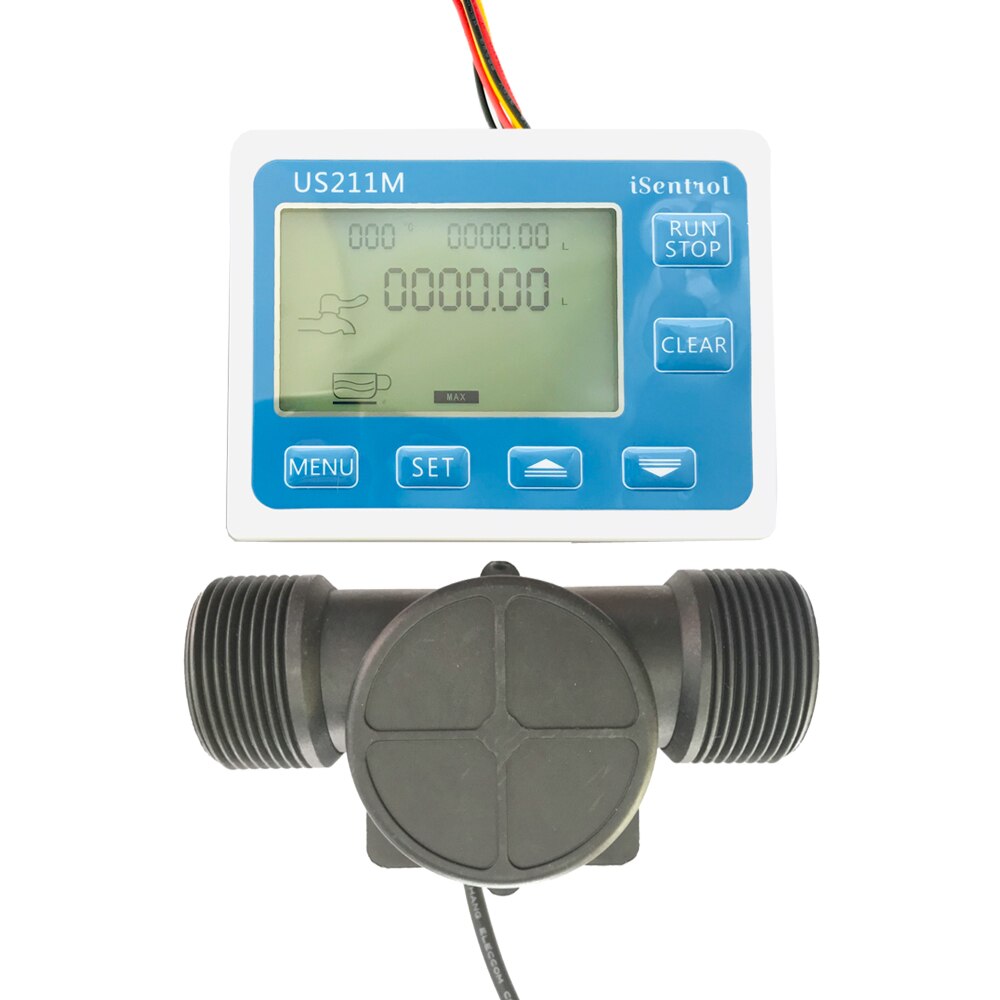 US211M Digital Flow Meter & USN-HS141TA PA66 Nylon and Fibre Glass Hall Flow Sensor Measurement 1-150L/minBSPP G1 1/4" Dijiang