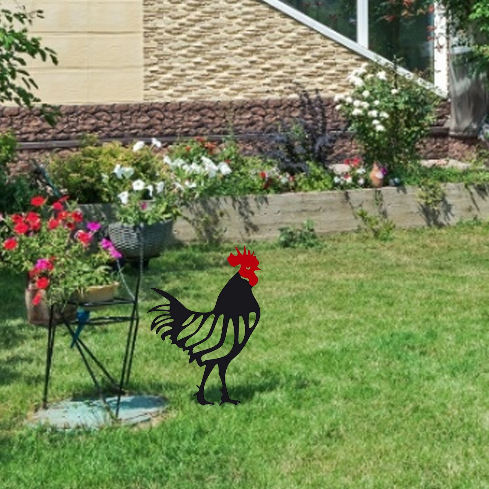 Metal Sculpture Carved Metal Rooster Yard Garden Decoration Furnishing Articles Artwork Home Decor Animal Craft Metal Art